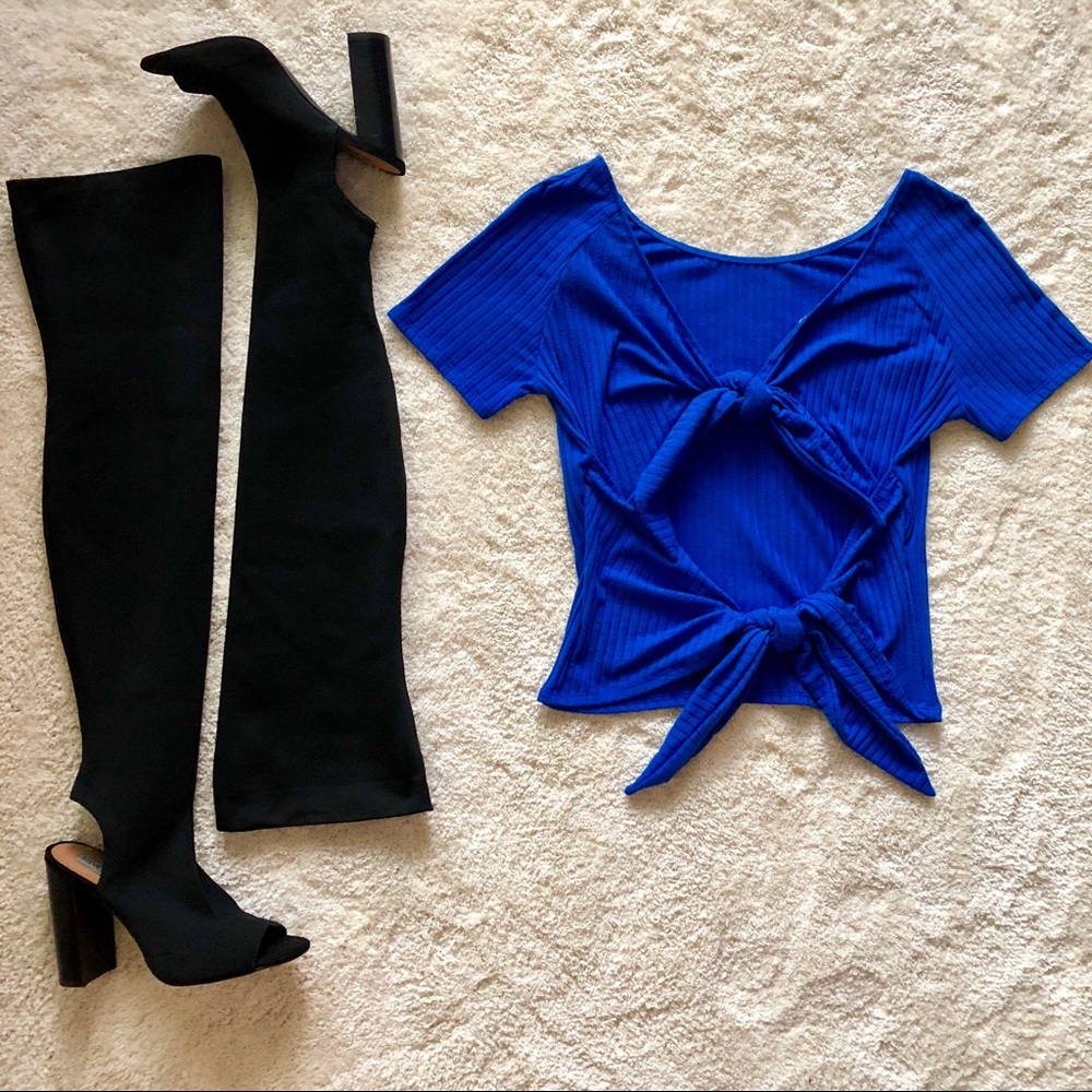 Blue MANGO top with semi backless back